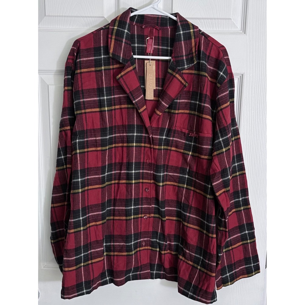 SKIMS Flannel Sleep Set Top 2X Brick Holiday Plaid Button Down ST-SET-6859W